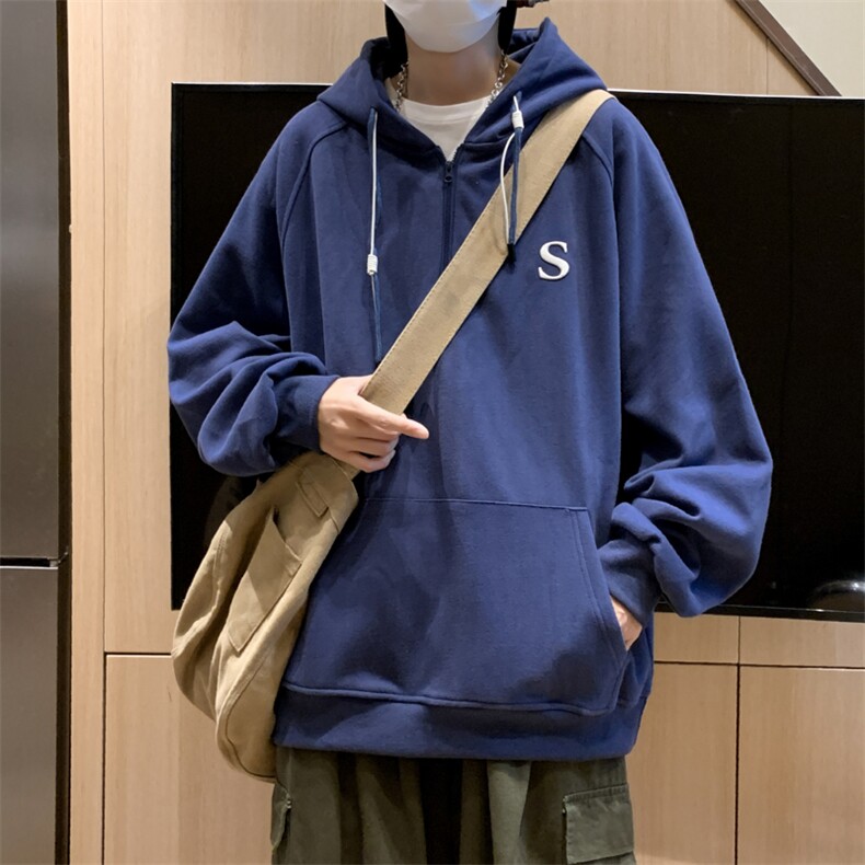 港风秋款男连帽拉链卫衣S字母刺绣休闲夹克外套WY024P50,男装卫衣,星座1013-1