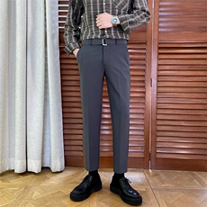 春秋款时尚裤子修身西装裤自带腰带男士休闲九分裤高级感西裤K91，男装西裤，星座1116A-2（原606A-1）