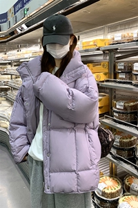 超好看肯豆风紫色立领羽绒服女冬2024新款泡芙感加厚白鸭绒面包服图片
