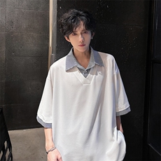 夏季宽松休闲假两件衬衫领短袖T恤潮半袖XZ808B-WH025-P40，男装T恤，星座808B