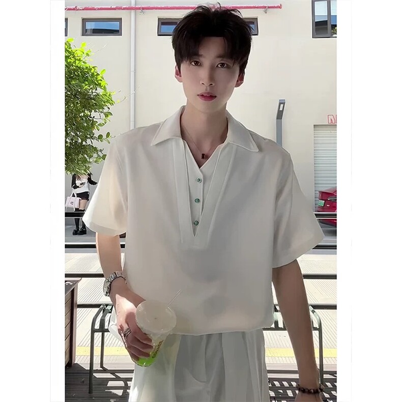 【现货】D5824-批38假两件短袖衬衫夏季潮牌中袖上衣个性polo衫,男装Polo衫,星座603-2
