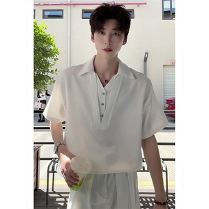【现货】D5824-批38假两件短袖衬衫夏季潮牌中袖上衣个性polo衫图片