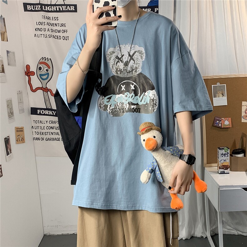 2021港风圆领青春休闲大码运动日系原宿潮流男士短袖宽松718F25,男装T恤,星座227-7