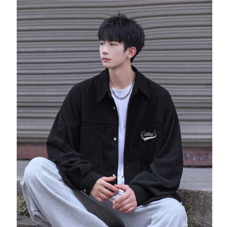 23/秋季灯芯绒刺绣衬衫翻领纯色港风衬衣男士CS2303-P45控68图片