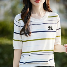 夏季新款女士简约时尚舒适天丝刺绣短袖，女装T恤，斯美雅电商供货