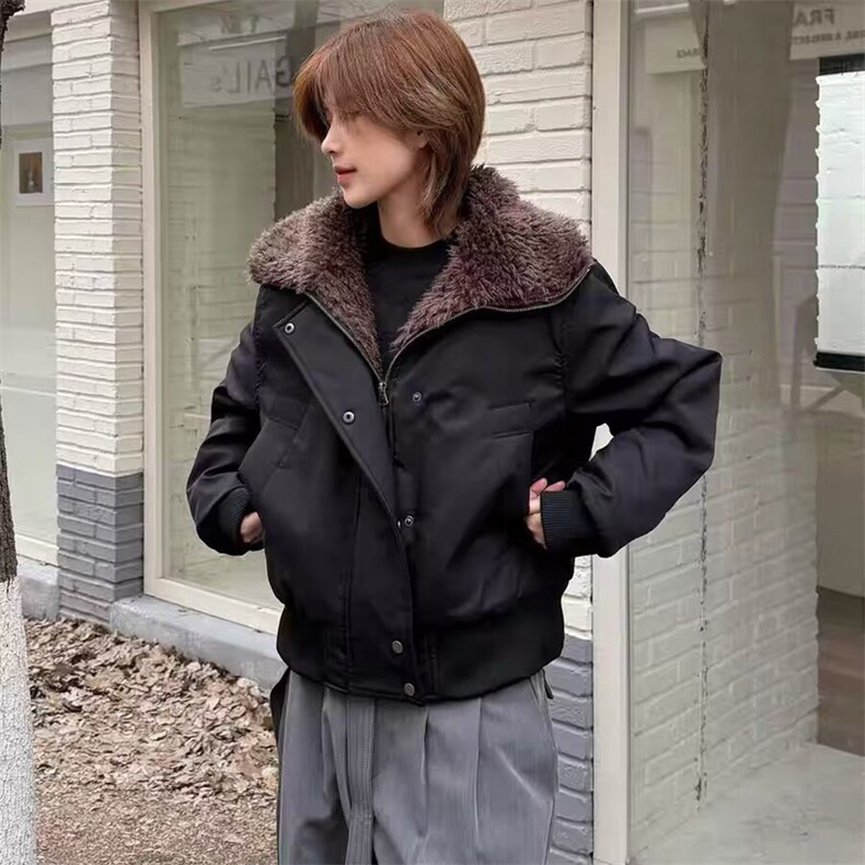 翻领毛领截短宽松夹棉外套冬季女加厚飞行员夹克棉服网B131-P93,男装夹克,星座910-1