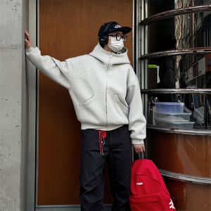 抖音得物高品质 25秋冬美式高街宽松结构防风高领连帽卫衣外套W60图片
