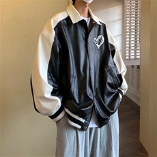 EQ114拼色毛巾绣皮衣外套男2024新款秋装情侣装夹克ins港风P108，男装夹克，电商C306-1