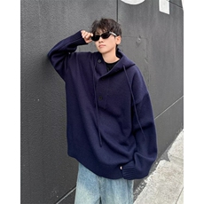 慵懒氛围感半开衫连帽毛衣男秋冬宽松休闲套头针织衫上衣M6041，男装针织衫/毛衣，星座506