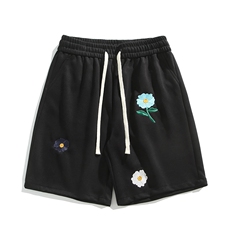 美式小花刺绣短裤男女夏oversize运动五分休闲裤子DK8643特价P25，男装牛仔裤，电商A007