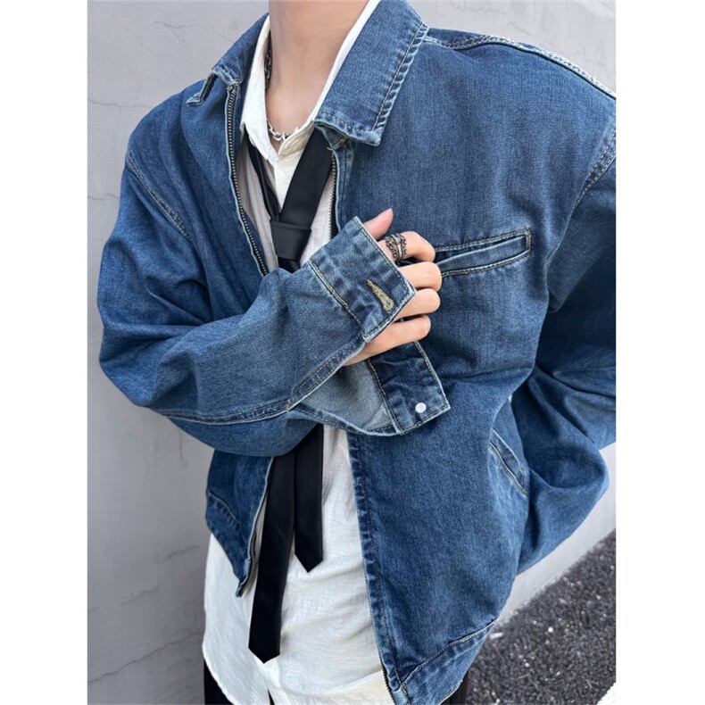 XZ1005-1-TTH0056-批80-庞博文同款垫肩短款夹克牛仔外套,男装工装外套,星座1005-1