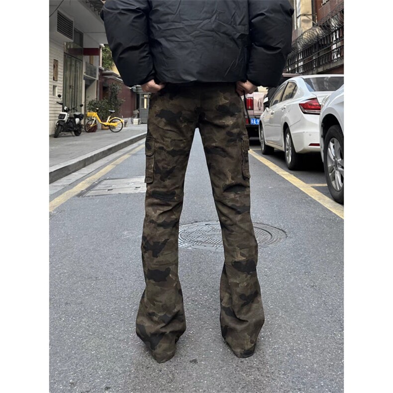 加厚多口袋褶皱直筒迷彩男高街宽松阔腿裤子LK71P48,男装休闲裤,星座1112-1