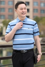2025新款夏季爸爸装真口袋短袖t恤中老年男装翻领休闲冰丝POLO衫，男装Polo衫，星座1109