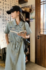 现货－夏季新品牛仔刺绣连衣裙350-P125-K188，女装连衣裙，浪娴服饰