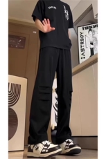 夏季冰丝裤小众褶皱设计感直筒休闲长裤A061-W9822-特P25控49，男装休闲裤，电商A061