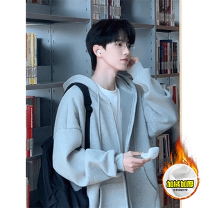 480G重磅加绒加厚硬挺boxy男女秋冬美式高街结构连帽卫衣开衫外套图片