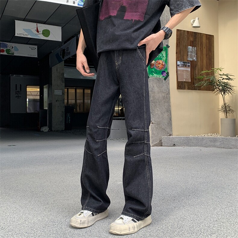 现货纯色牛仔裤裤腿打褶设计修身微喇版型男女同款8930P48,男装牛仔裤,星座902A