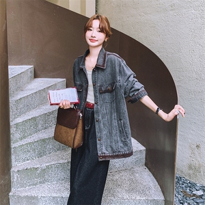 独特超火好看灰色牛仔外套女开春2025年酷飒炸街美式高级夹克上衣图片
