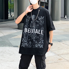 潮牌亚比风衣服男女宽松项链装饰骷髅短袖T恤半袖T0838-P26，男装T恤，星座308B-1