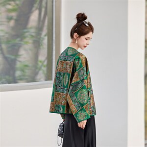 中古风女士真丝宋锦提花外套高端大方,宋仁宗服装搭配图片