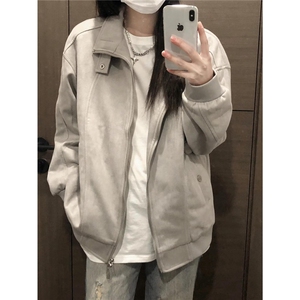 麂皮绒外套男女秋季新款美式复古小众宽松休闲百搭上衣LY2255-P75,穿搭女秋季店铺图片