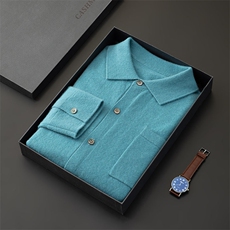 品质男羊毛衫平面Polo领经典长袖毛衣商务休闲保暖百搭，男装羊绒套衫，台绒羊绒