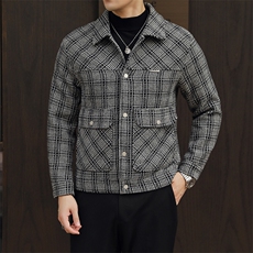 5037-P150男士格子单面呢外套加厚款高品质夹克L-5xl，男装夹克，电商A211