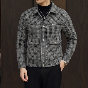 5037-P150 男士格子单面呢外套 加厚款高品质夹克 L-5xl图片