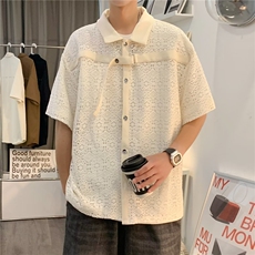 2023男装夏季宽松镂空设计感休闲衬衫潮流短袖高级衬衣C2035-P46，男装衬衫，星座1109-3