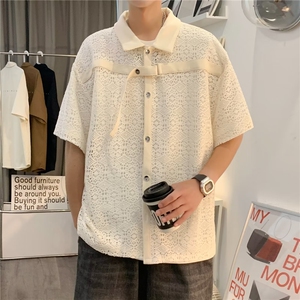 2023男装夏季宽松镂空设计感休闲衬衫潮流短袖高级衬衣C2035-P46图片