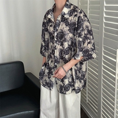 2025现货印花短袖衬衣男潮牌冰丝花衬衫A351-AC25602-p48控89，男装T恤，电商A351