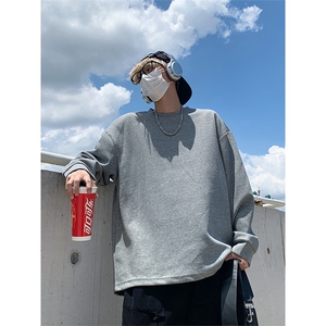 秋季新款纯色长袖上衣男女同款设计感线条宽松卫衣W4684-特价P50图片