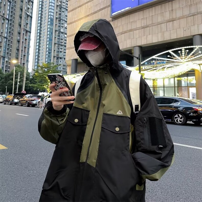 冲锋衣夹克男韩版潮流连帽拼色高街2023冬季新款ins外套W5384-P70,男装夹克,星座412-3