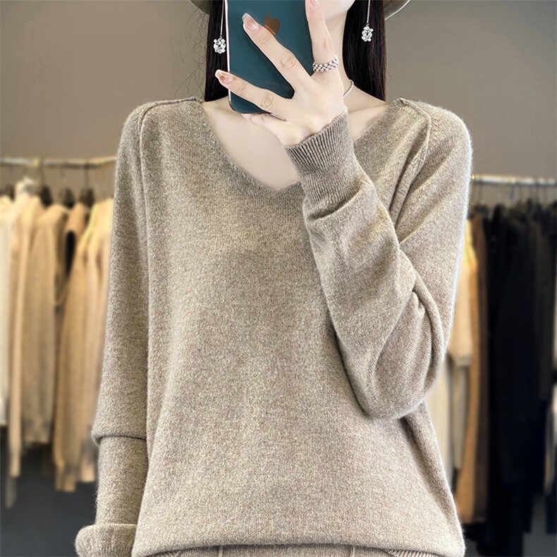 时尚百搭V领羊毛衫简约显瘦羊毛毛衣,女装羊毛衫,天佑贝依