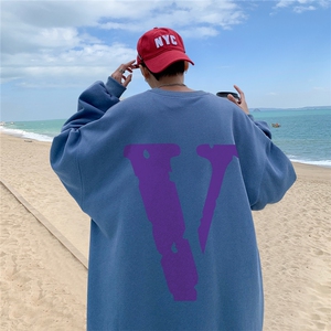 重磅宽松大码港风紫v印花圆领卫衣WY71-特p30（抖音不可售）图片