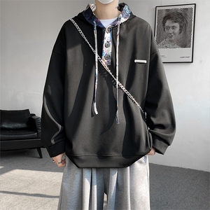 现货 WY10108-特P40 秋季小熊刺绣拼接设计感连帽潮牌大码卫衣男图片