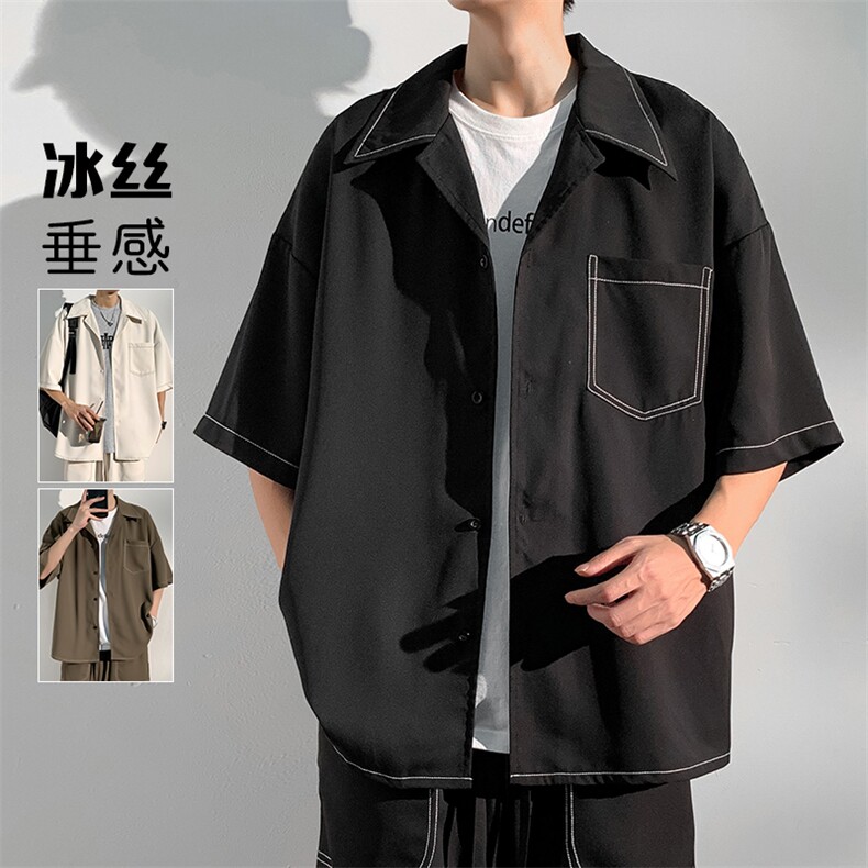 特批P30无差价薄款大码冰丝短袖衬衫垂感寸衫CD882套装货号TZ092图片