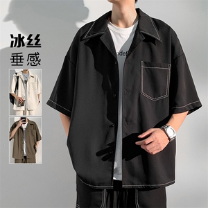 特批P30无差价薄款大码冰丝短袖衬衫垂感寸衫CD882套装货号TZ092图片