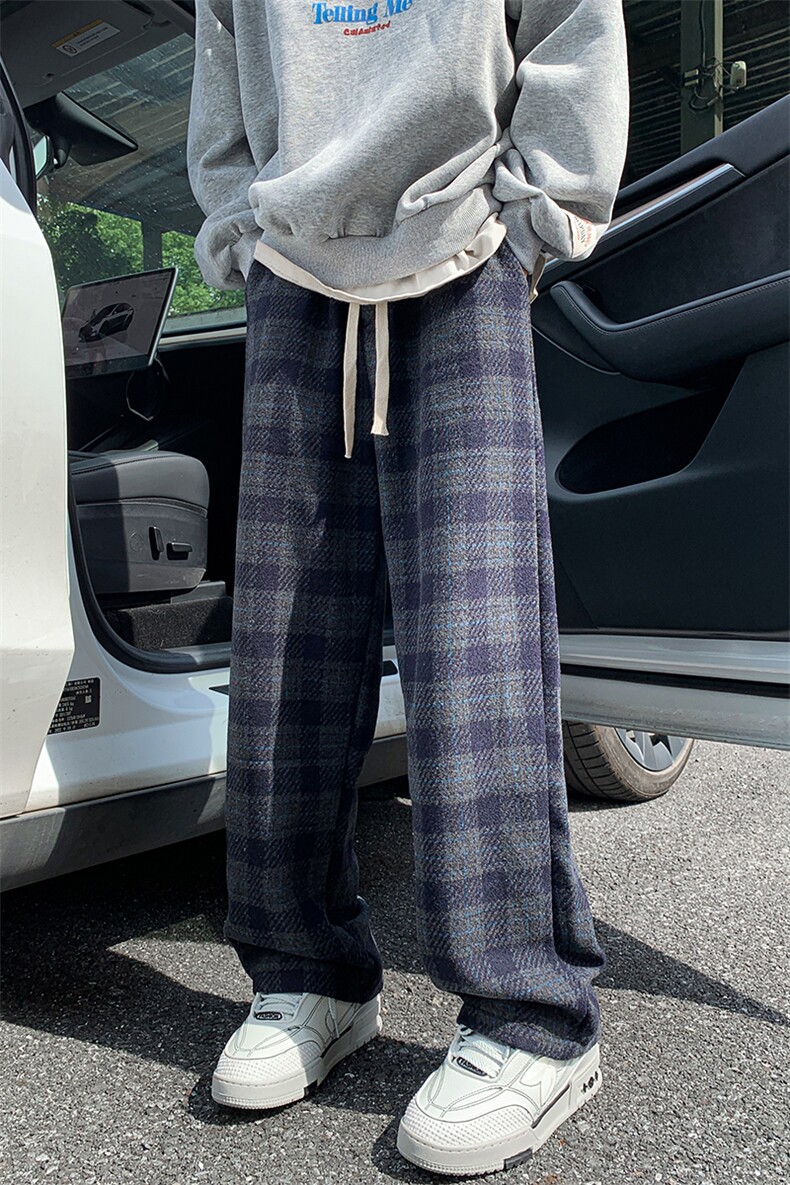 8XL-M特大码加厚毛呢料格子休闲裤宽松直筒长裤子男裤毛呢裤K946,男装休闲裤,电商D206-1