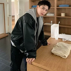 假两件外套男士春秋冬季青少年休闲男生加厚棉服工装连帽夹克，男装夹克，星座506A