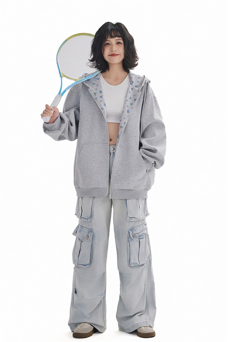美式小碎花连帽开衫卫衣C7076-TP5098新款潮牌百搭外套男女,男装卫衣,电商A102