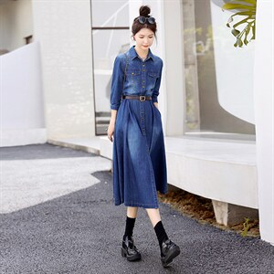 时尚显瘦牛仔披风连衣裙女长袖气质修身百搭裙子，女装连衣裙，秋水欣儿