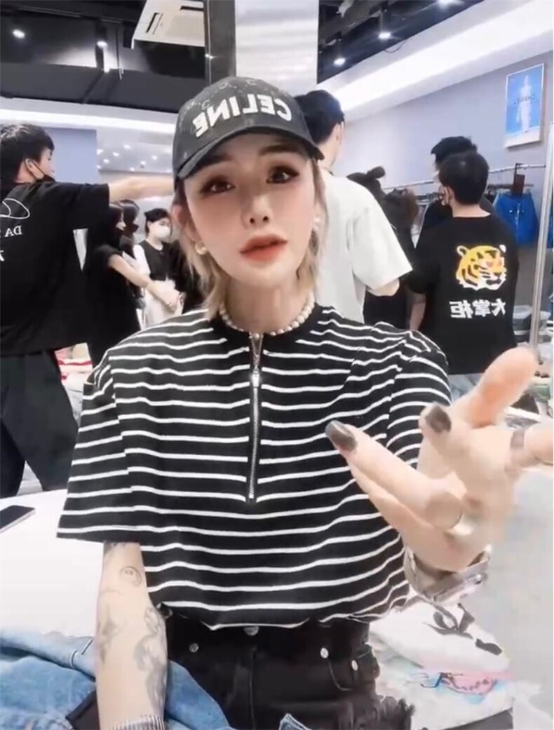 夏季新款欧美时尚条纹短袖T恤,女装T恤,L·H·X