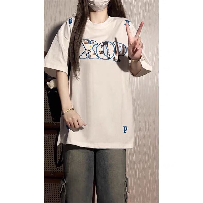 H0624-P35高街字母印花短袖t恤女夏季新款宽松半袖情侣上衣图片