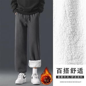 羊羔绒束脚卫裤潮牌加厚加绒休闲男裤宽松运动长裤WK130-特批-50图片