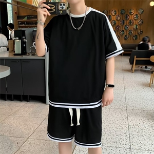 夏季凉感短袖套装男生帅气青少年学院风华夫格T恤搭配 TL06图片