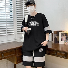 2025夏季新款运动服短袖T恤运动套装潮男痞帅一套搭配宽松短裤p45，男装T恤，星座1113