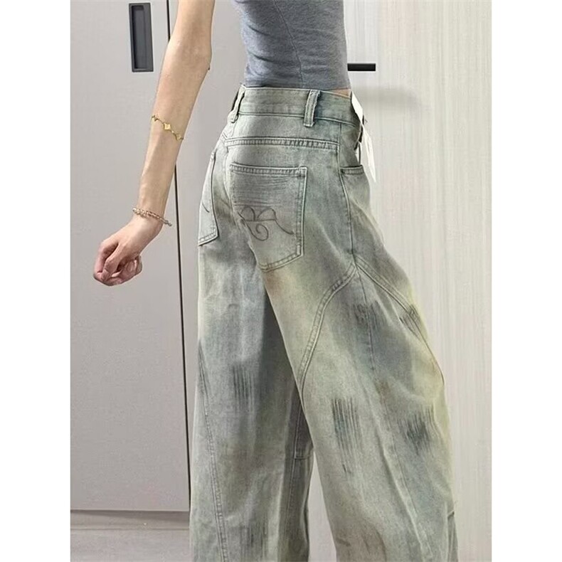 脏染水洗做旧直筒牛仔裤男女微喇vibe风阔腿长裤拖地N6653,男装牛仔裤,星座1116A（原606A-3）