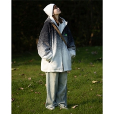 渐变色羊羔毛棉服女2023高级感超好看外套奶呼呼连帽棉衣Y23P135，男装棉衣，星座201-2