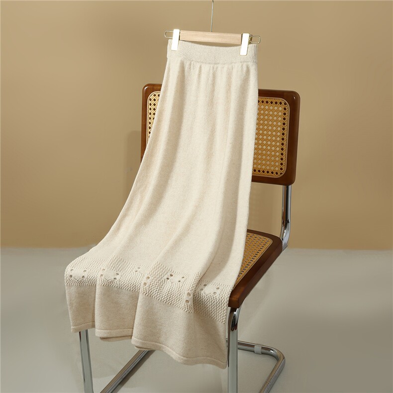 2025年秋季新款七针双股镂空A字裙百搭时尚通勤，女装半身裙，江杉羊绒